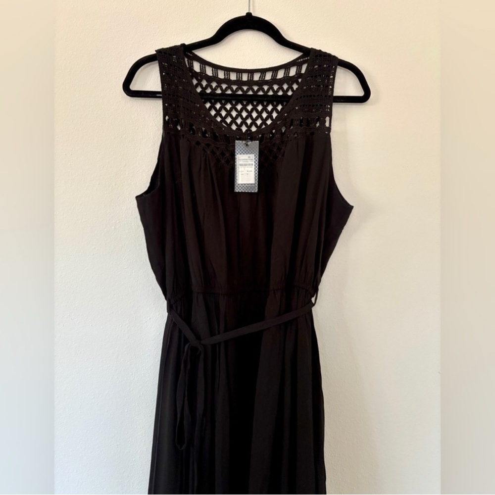 NWT City Chic Maxi Crochet Detail Black Tie Waist Dress Boho Style Bohemian - Picture 4 of 8